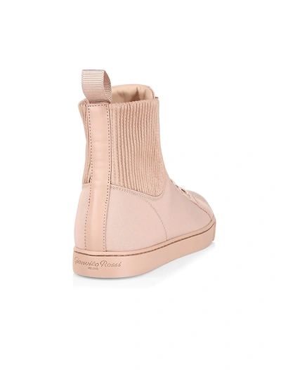 Shop Gianvito Rossi High-top Rib-knit Leather Sneakers In Peach