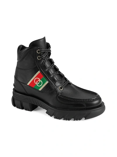 Shop Gucci Romance Leather Lug Sole Boots In Black
