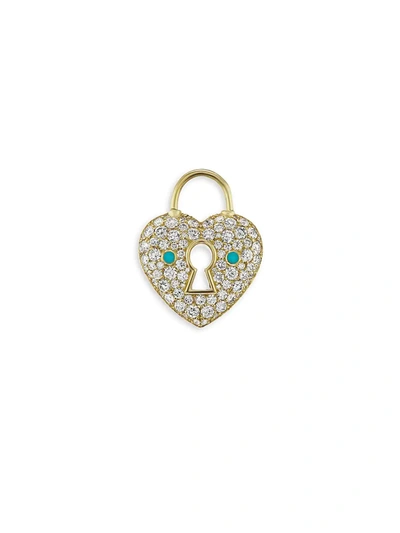 Shop Jenna Blake Women's 18k Yellow Gold, Turquoise & White Diamond Heart Clasp