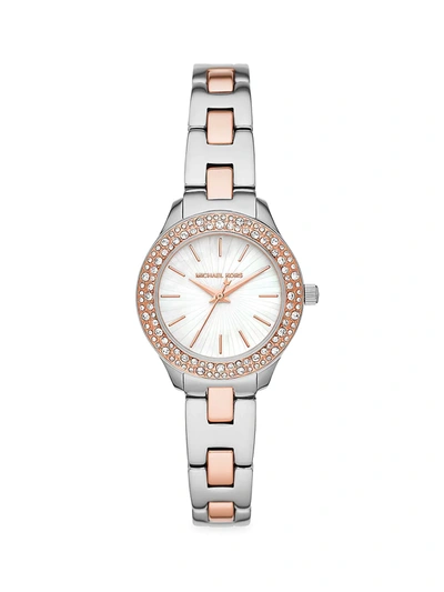 Shop Michael Kors Liliane Two-tone Stainless Steel & Pavé Bracelet Watch In Silver