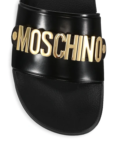 Shop Moschino Men's Mule Pvc Logo Pool Slides In Nero