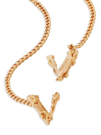 Shop Versace Women's Goldtone Baroque 'v' Threader Earrings In  Gold