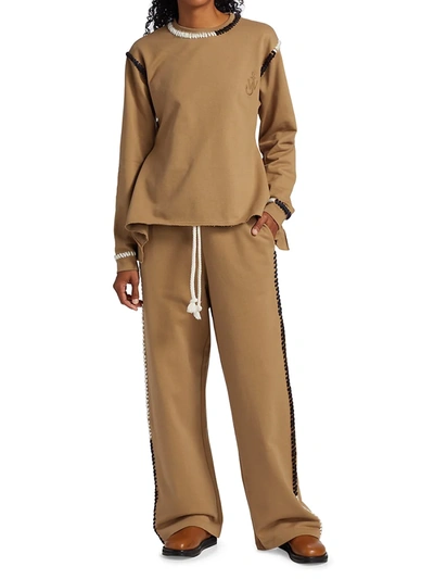 Shop Jw Anderson Women's Asymmetric Contrast Stitch Sweatshirt In Tobacco