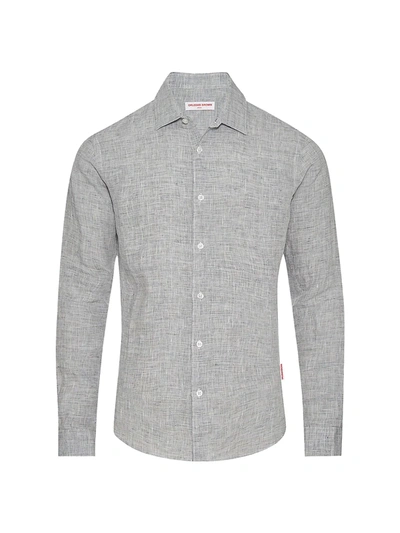 Shop Orlebar Brown Giles Linen Button-down Shirt In Storm Grey