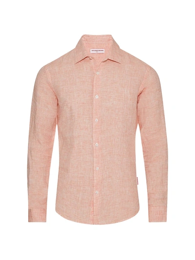 Shop Orlebar Brown Giles Linen Shirt In Orange
