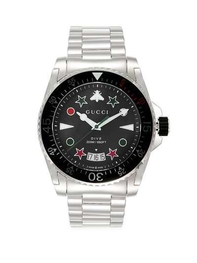 Shop Gucci Men's  Dive Stainless Steel Bracelet Watch In Black