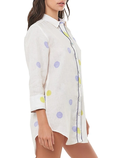 Shop The Lazy Poet Women's Sissy Polka Dot Linen Sleepshirt In Ivory