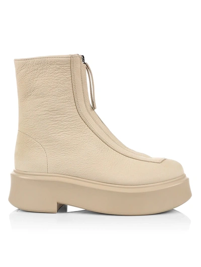 Shop The Row Women's Leather Zip Platform Booties In Beige