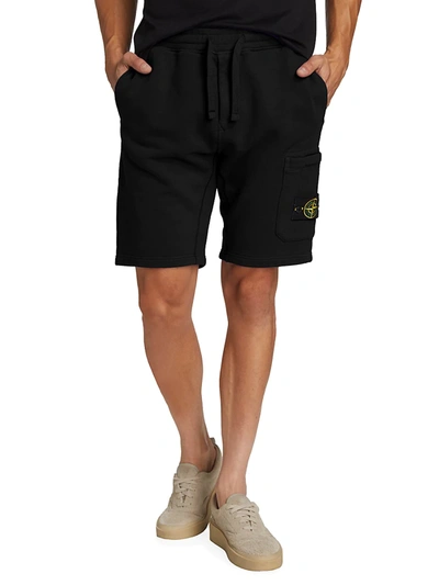 Shop Stone Island Core Cotton Fleece Shorts In Black