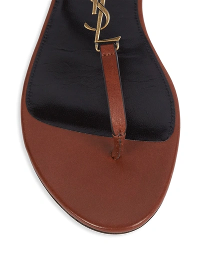 Shop Saint Laurent Women's Cassandra Leather Slingback Thong Sandals In Brown