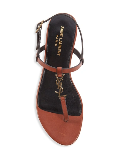 Shop Saint Laurent Women's Cassandra Leather Slingback Thong Sandals In Brown