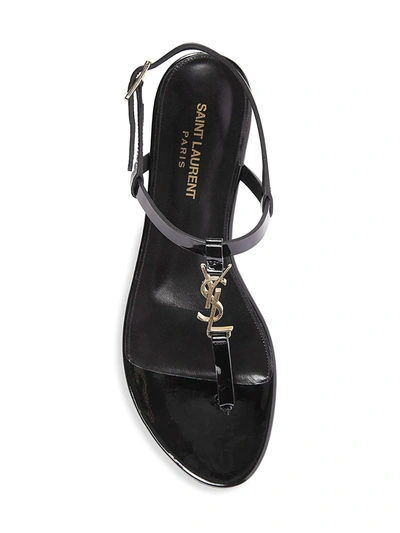 Shop Saint Laurent Women's Cassandra Patent Leather Slingback Thong Sandals In Black