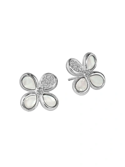 Shop Judith Ripka Women's Jardin Sterling Silver, Mother-of-pearl & Diamond Flower Stud Earrings