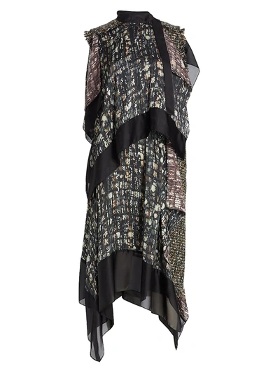 Shop Sacai Women's Tweed Draped Dress In Khaki