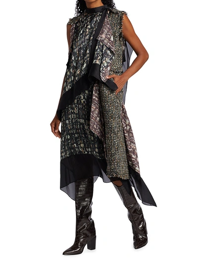 Shop Sacai Women's Tweed Draped Dress In Khaki