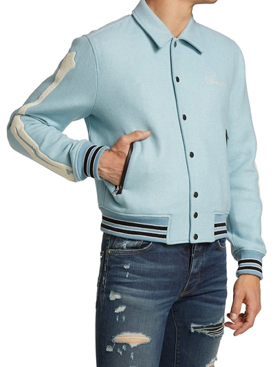 Shop Amiri Bones Varsity Jacket In Ice Blue