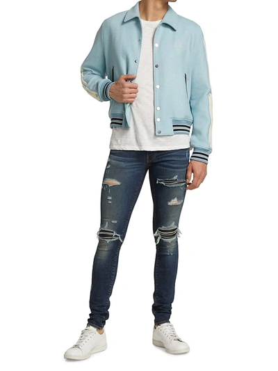 Shop Amiri Bones Varsity Jacket In Ice Blue