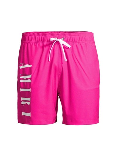 Shop Amiri Vertical Logo Swim Trunks In Peacock