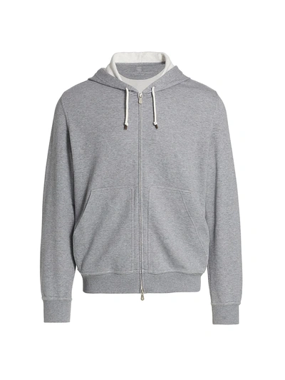 Shop Brunello Cucinelli Men's Leisure Zip-up Cotton Hoodie In Grey