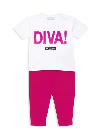 Shop Dolce & Gabbana Baby Girl's "diva" Graphic T-shirt In White Ottico