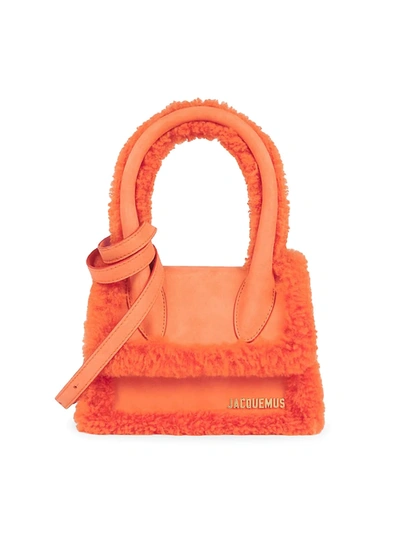 Jacquemus Le Chiquito Moyen Shearling-trimmed Leather Tote In Orange |  ModeSens
