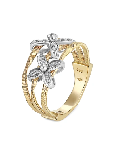 Shop Marco Bicego Marrakech Onde Two-tone 18k Gold & Diamond Flower Ring In Yellow Gold