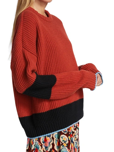 Shop La Doublej Boy Crewneck Colorblock Sweater In Arancio Nero