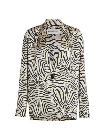 Shop Adriana Iglesias Zebra-print Silk Boy Jacket In Neutral