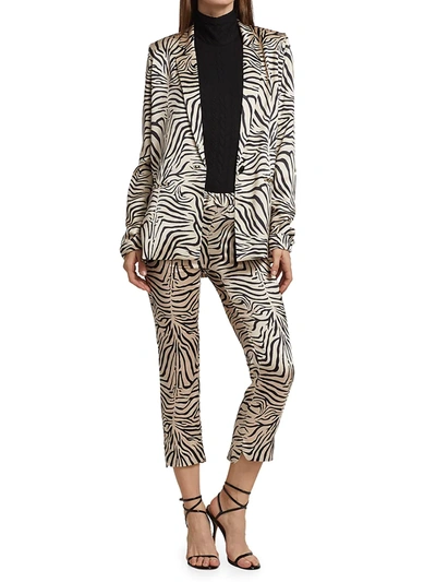 Shop Adriana Iglesias Zebra-print Silk Boy Jacket In Neutral