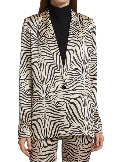 Shop Adriana Iglesias Zebra-print Silk Boy Jacket In Neutral
