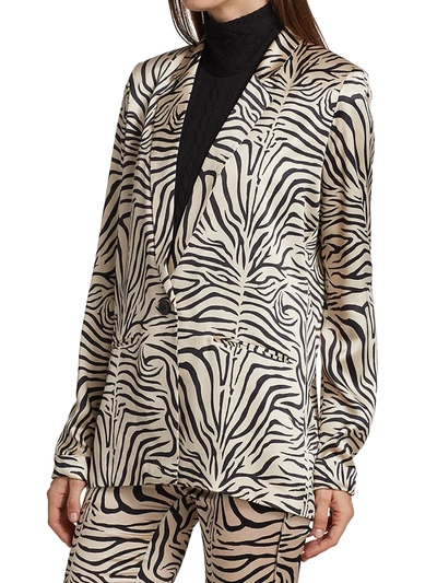 Shop Adriana Iglesias Zebra-print Silk Boy Jacket In Neutral