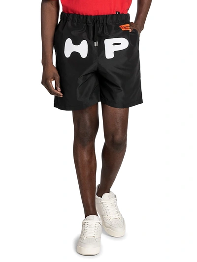 Shop Heron Preston Logo Print Nylon Shorts In Black White