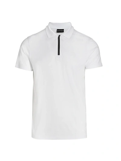 Shop Emporio Armani Performance Zip Polo Shirt In Bianco Ottico