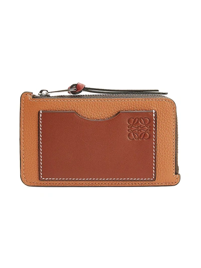 Shop Loewe Women's Two-tone Leather Card Holder In Light Camel Pecan