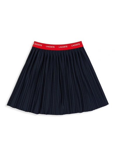 Shop Lacoste Little Girl's & Girl's Logo Pleated Skirt In Navy