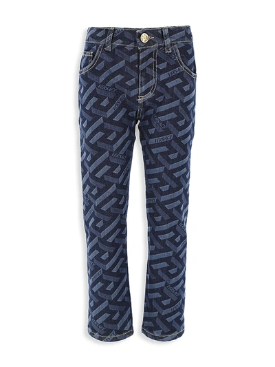 Shop Versace Little Kid's & Kid's La Greca Logo-print Jeans In Medium Blue