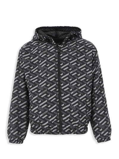Shop Versace Little Boy's & Boy's La Greca Windbreaker Jacket In Black Grey