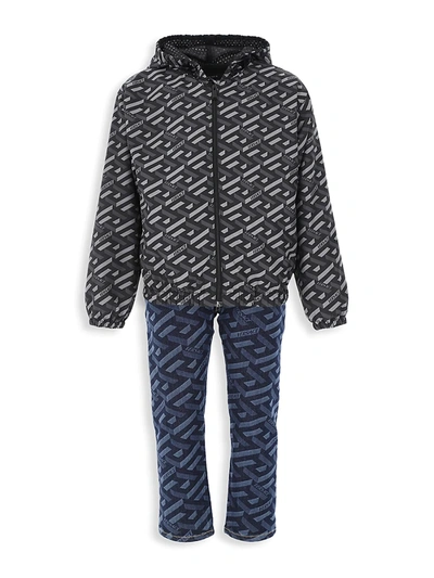 Shop Versace Little Boy's & Boy's La Greca Windbreaker Jacket In Black Grey