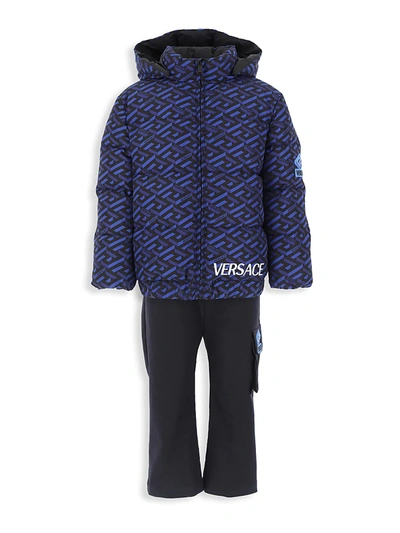 Shop Versace Little Boy's & Boy's La Greca Puffer Jacket In Navy