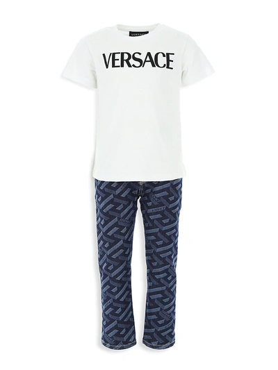 Shop Versace Little Kid's & Kid's Jersey Logo Print T-shirt In White