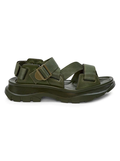 Shop Alexander Mcqueen Men's Leather Tread Oversized Sole Sandals In Khaki