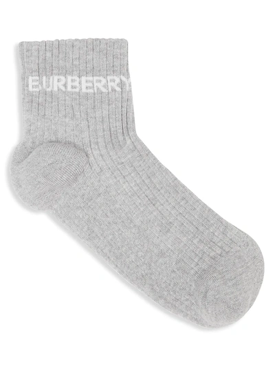 Shop Burberry Logo Intarsia Technical Stretch Cotton Ankle Socks In Grey Melange