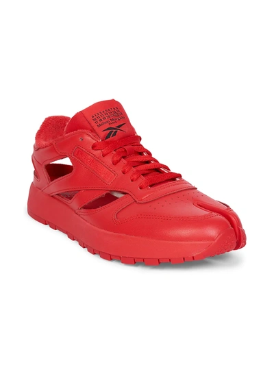 Shop Maison Margiela Men's  X Reebok Leather Cutout Tabi Sneakers In Fiery Red