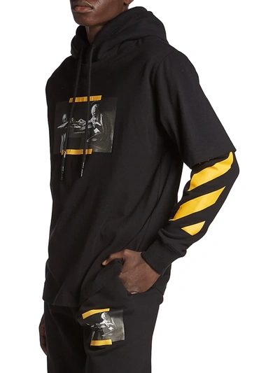 Shop Off-white Men's Carvaggio's "st. Jerome Writing" Layered Cotton Hoodie In Black Multi