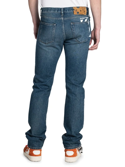 Shop Off-white Men's Slim-fit Diagonal Stripe Jeans In Blue White