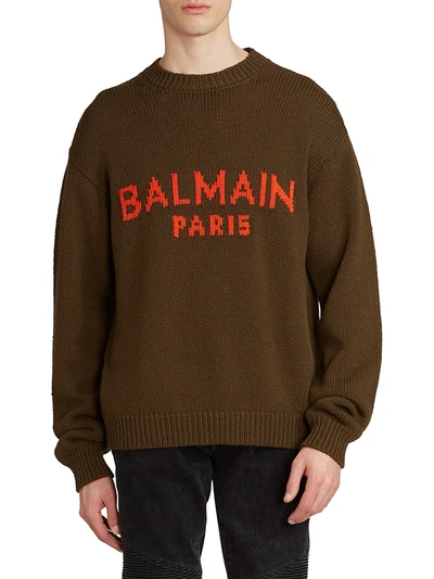 Balmain Military Green Sweater With Logo | ModeSens