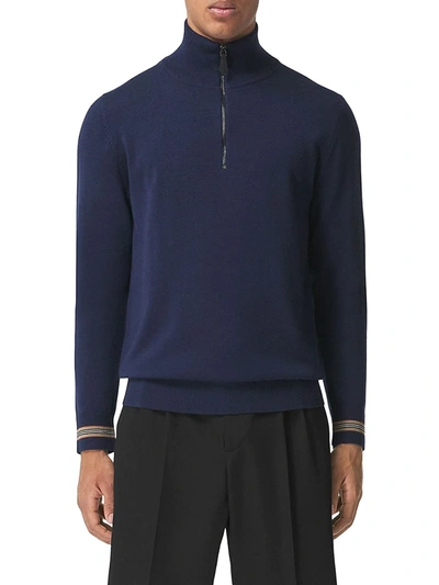 Shop Burberry Mockneck Quarter-zip Sweater In Navy