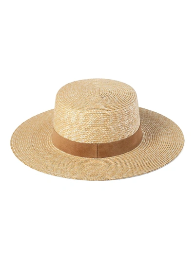 Shop Lack Of Color Women's Spencer Boater Suede-trim Straw Hat In Natural