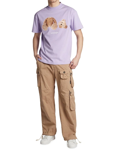 Shop Palm Angels Bear Crewneck T-shirt In Lilac Brown