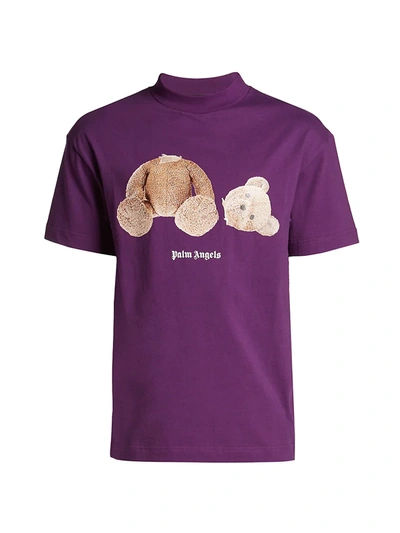 Shop Palm Angels Bear Crewneck T-shirt In Purple Brown